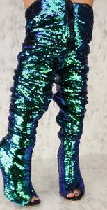 Royal Blue Thigh High  Sequin Boots